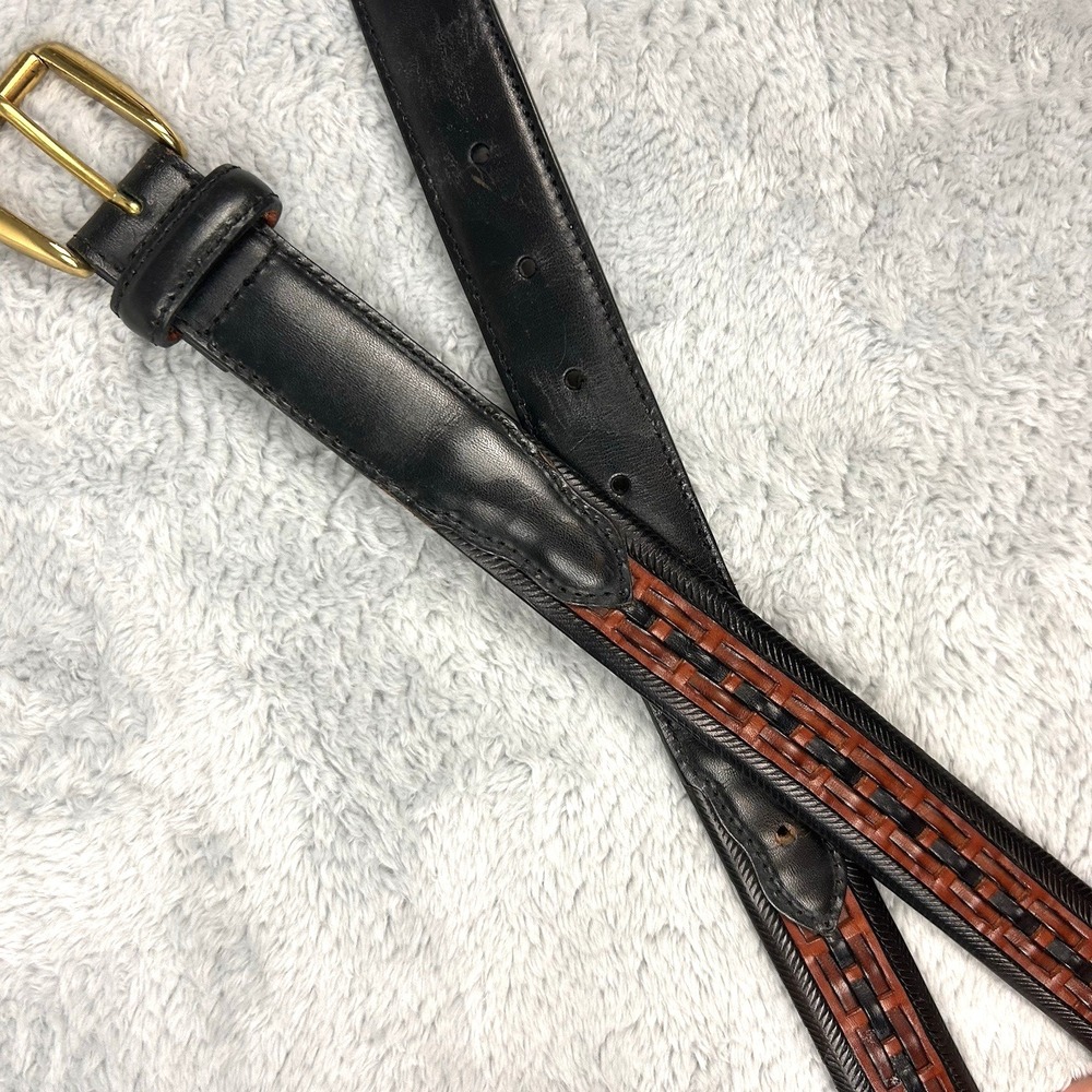 Vtg Cole Haan Belt Leather Black  Size 34 Solid Brass Buckle Made In USA